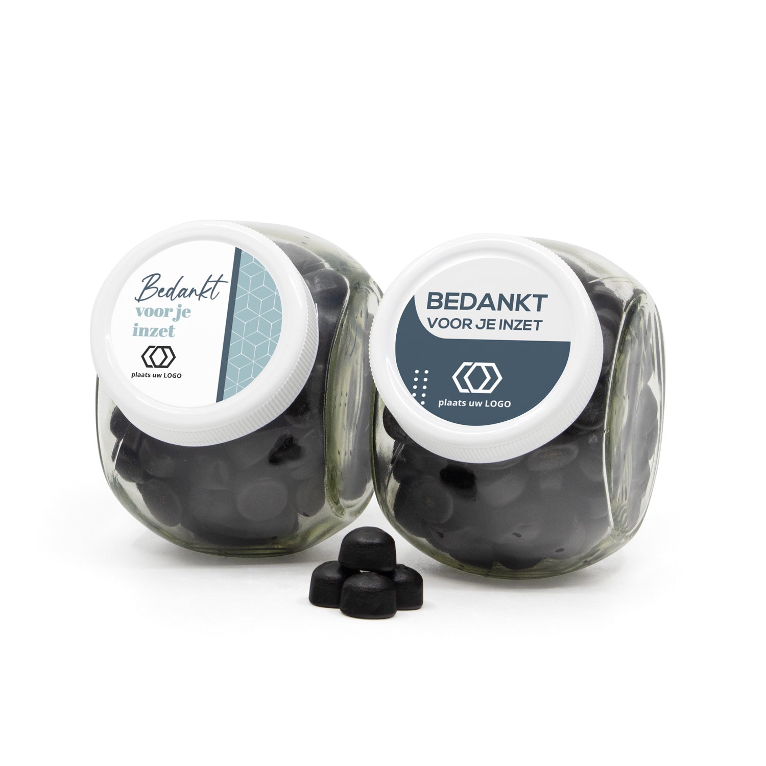 Glazen snoeppot met stickers - Zakelijk - Bedankjes.nl