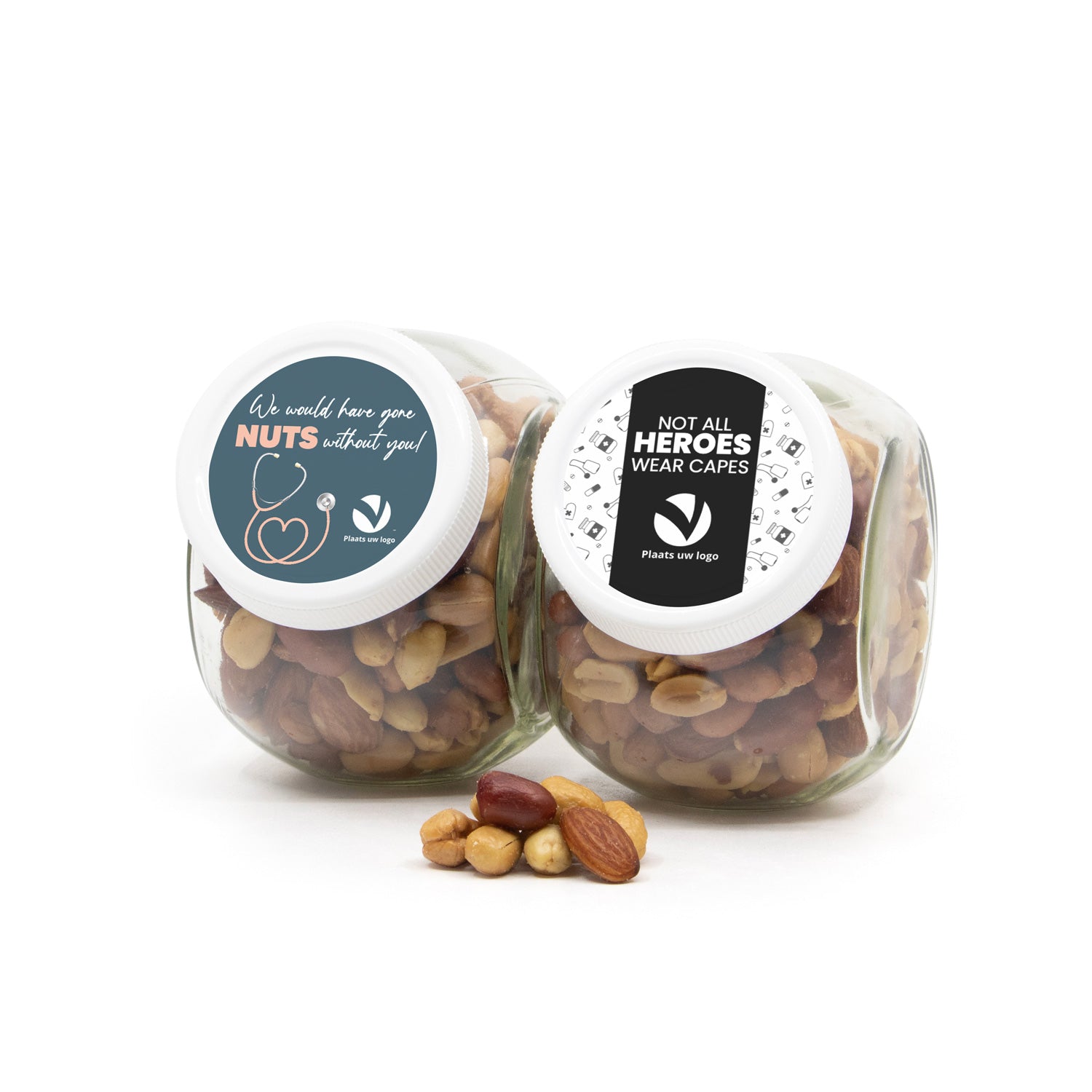 Glazen snoeppot 0,4L met verse notenmix - Verpleging - Bedankjes.nl