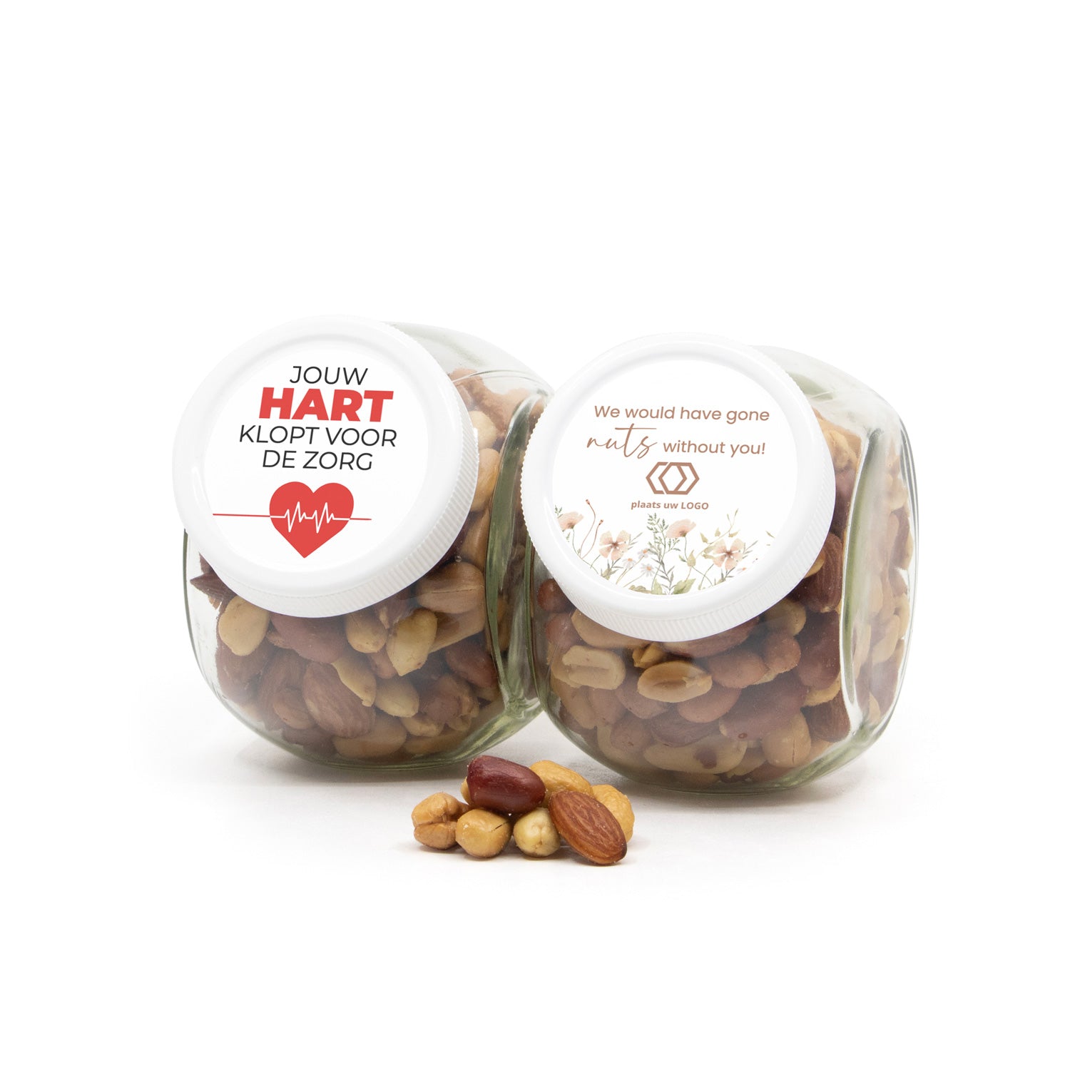 Glazen snoeppot 0,4L met verse notenmix - Verpleging - Bedankjes.nl