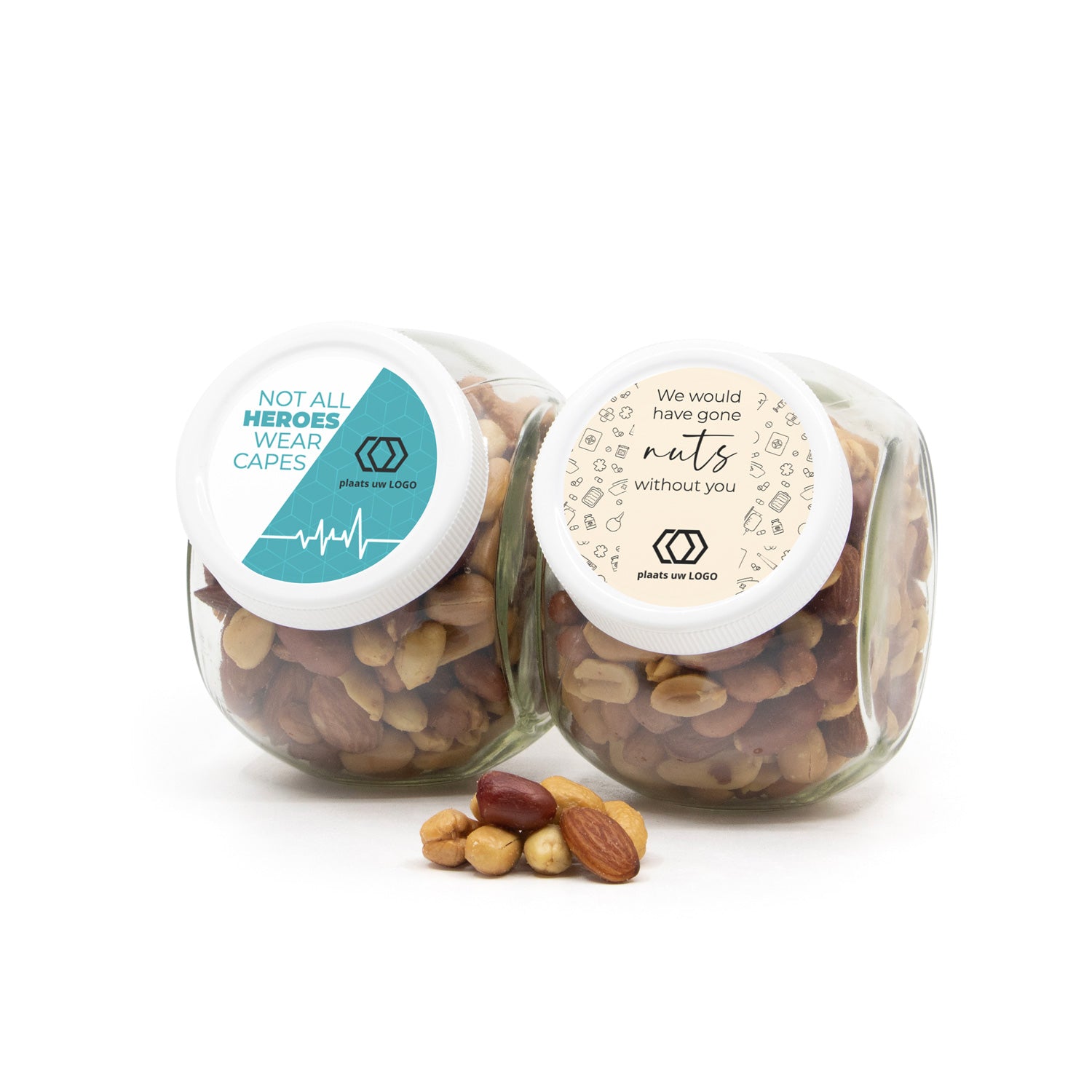 Glazen snoeppot 0,4L met verse notenmix - Verpleging - Bedankjes.nl