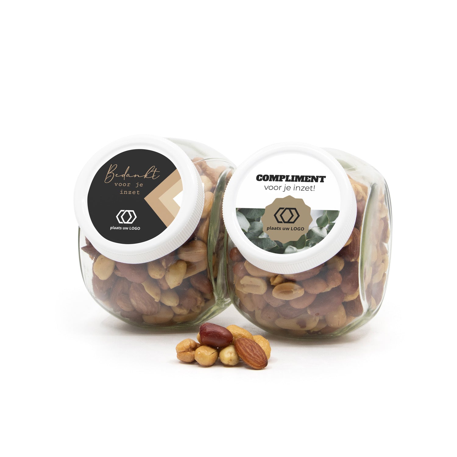 Glazen snoeppot met verse notenmix - Zakelijk - Bedankjes.nl