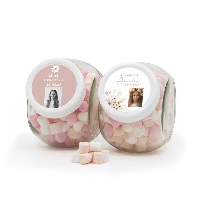 Glazen snoeppot 0,4L met eigen etiket - Communie meisjes Glazen snoeppot 0,4L met eigen etiket - Communie meisjes