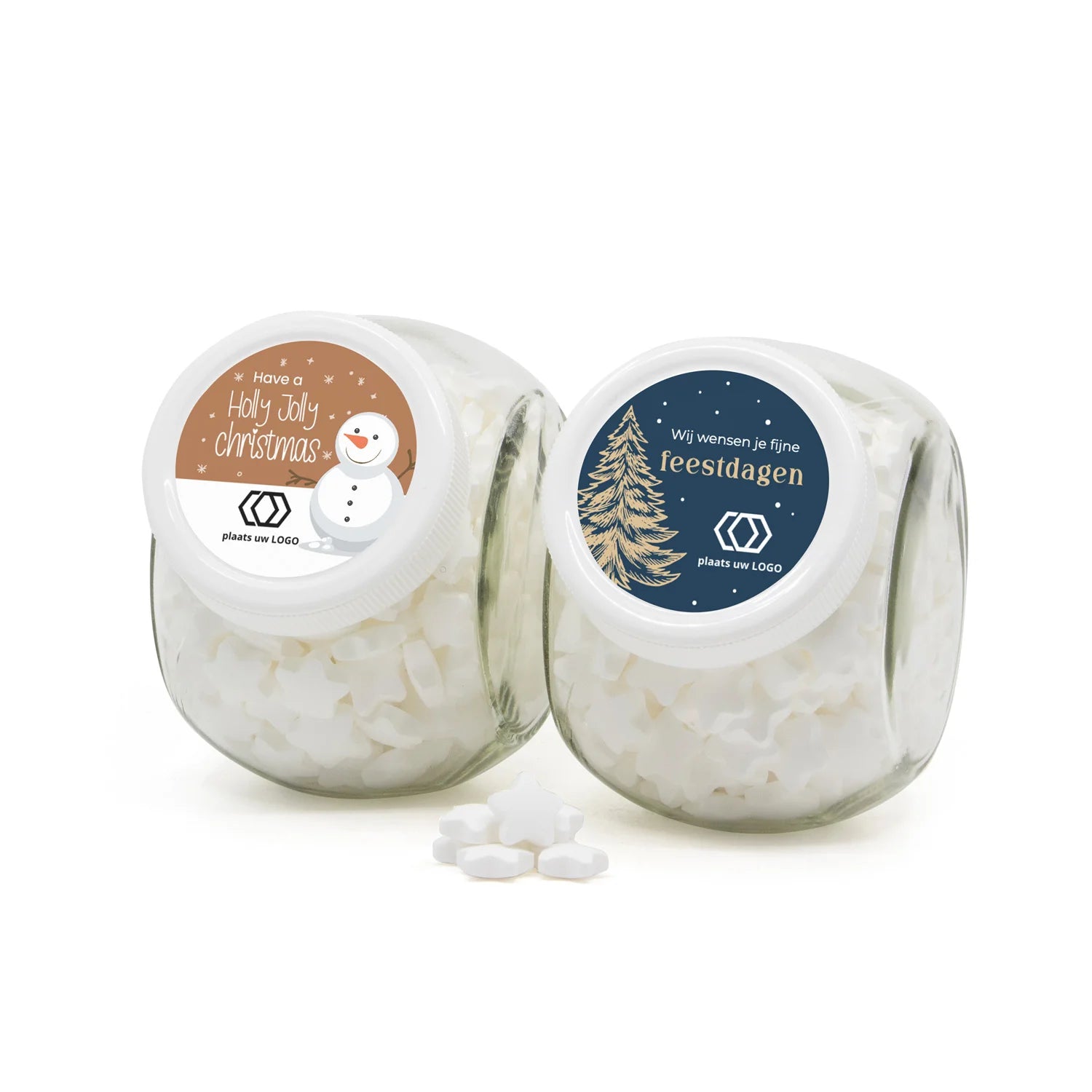 Glazen snoeppot 0,4L met eigen etiket - Kerst - Bedankjes.nl