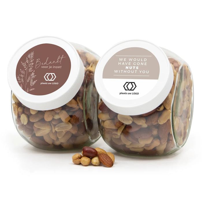 Glazen snoeppot 0,9L met verse notenmix - Zakelijk Glazen snoeppot 0,9L met verse notenmix - Zakelijk