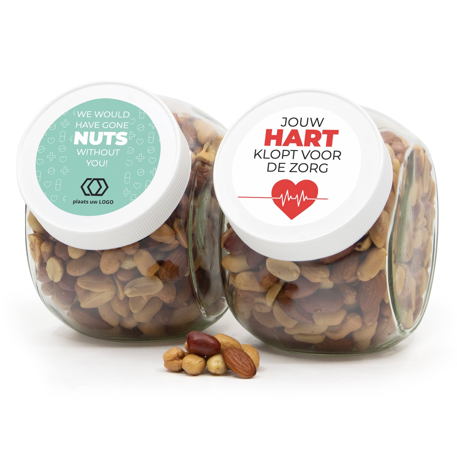 Glazen snoeppot 0,9L met verse notenmix - Verpleging - Bedankjes.nl