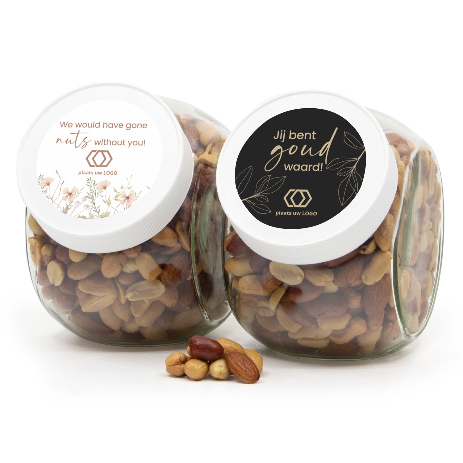 Glazen snoeppot 0,9L met verse notenmix - Verpleging - Bedankjes.nl