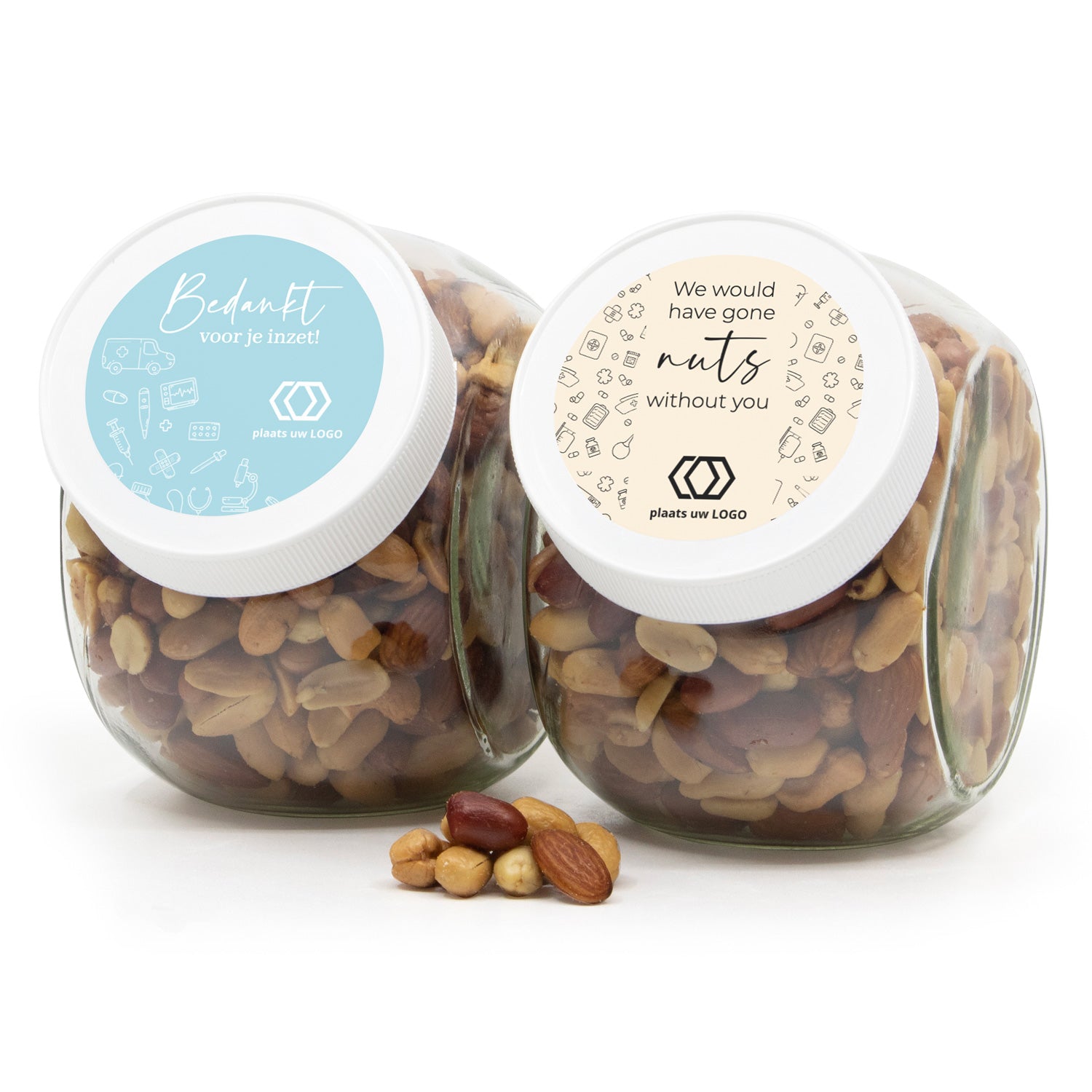 Glazen snoeppot 0,9L met verse notenmix - Verpleging - Bedankjes.nl