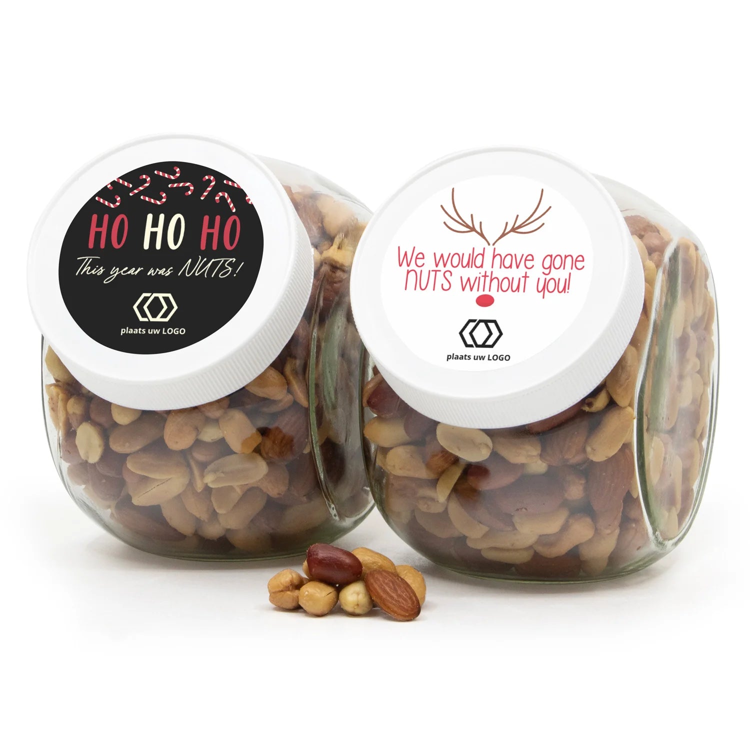 Glazen snoeppot 0,9L met verse notenmix - Kerst - Bedankjes.nl