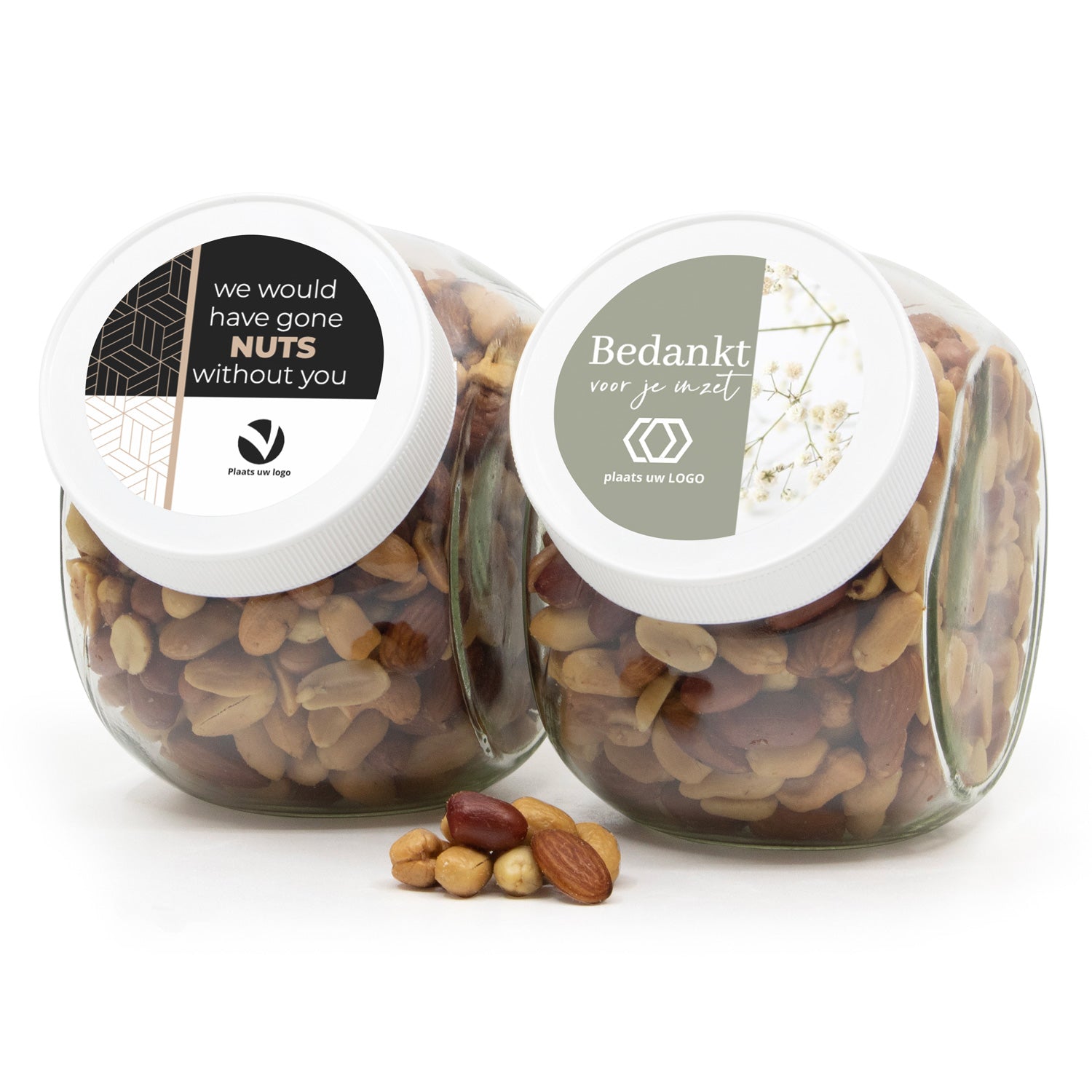 Glazen snoeppot 0,9L met verse notenmix - Zakelijk - Bedankjes.nl