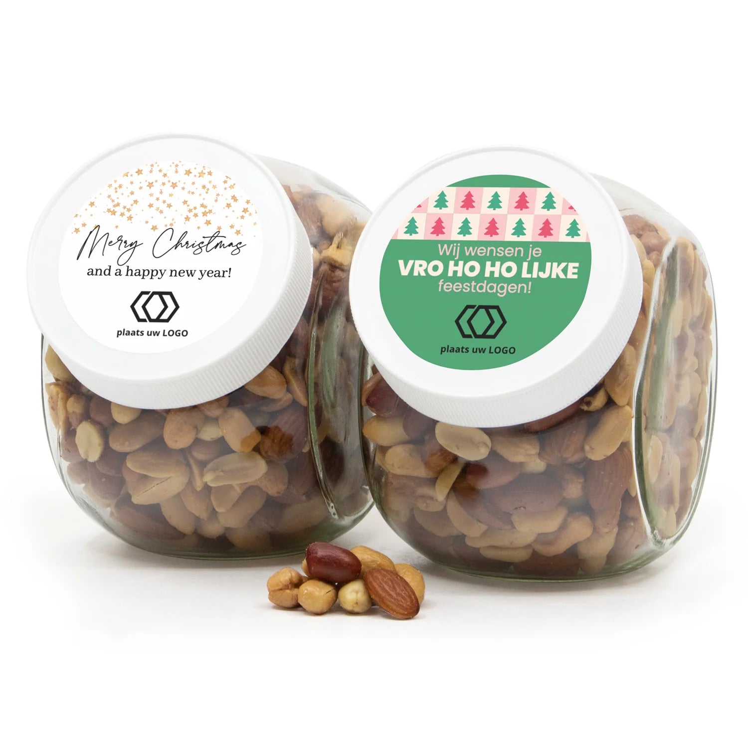 Glazen snoeppot 0,9L met verse notenmix - Kerst - Bedankjes.nl