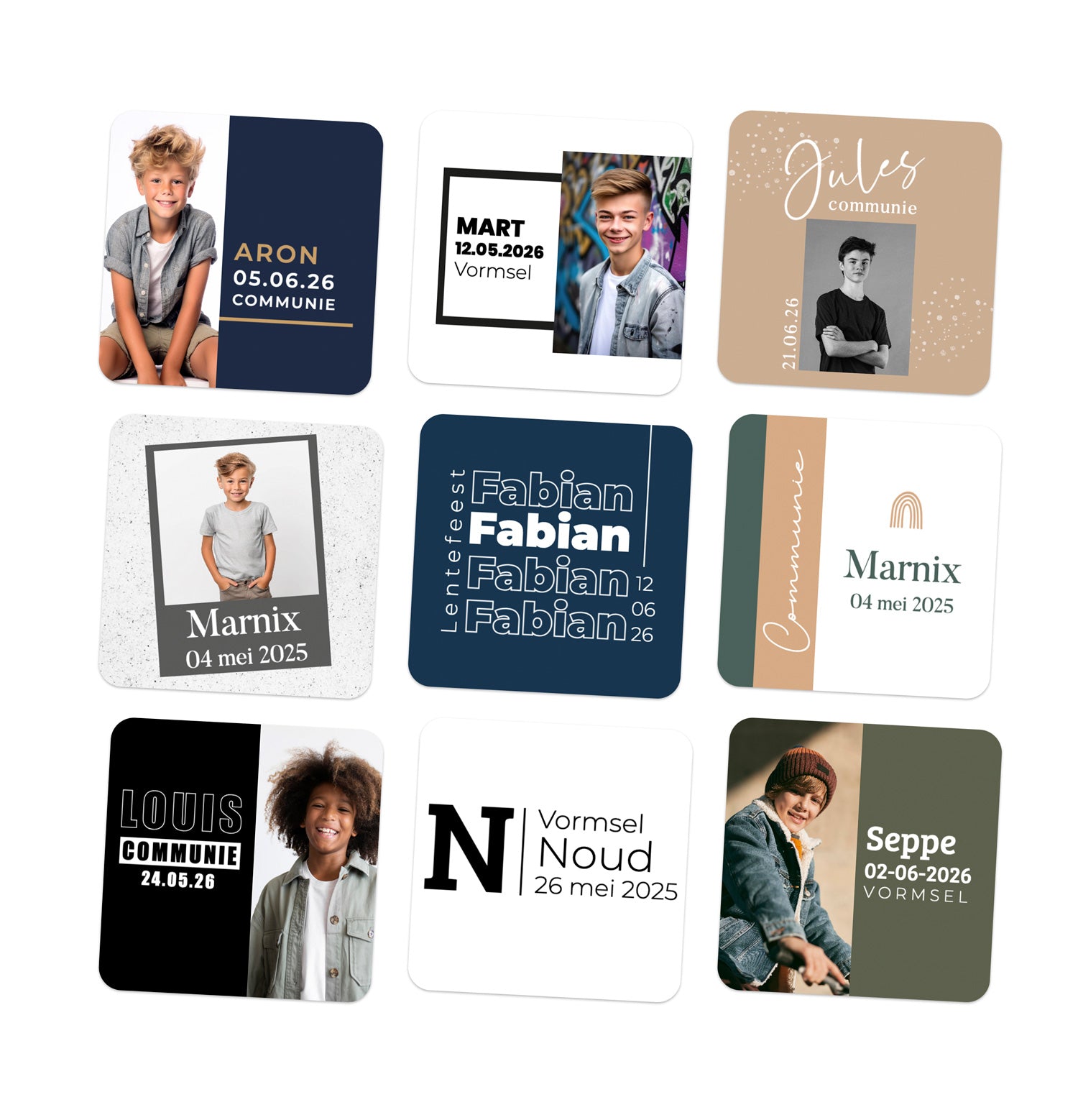 Sticker 15 stuks (5 x 5cm) - Communie jongens - Bedankjes.nl