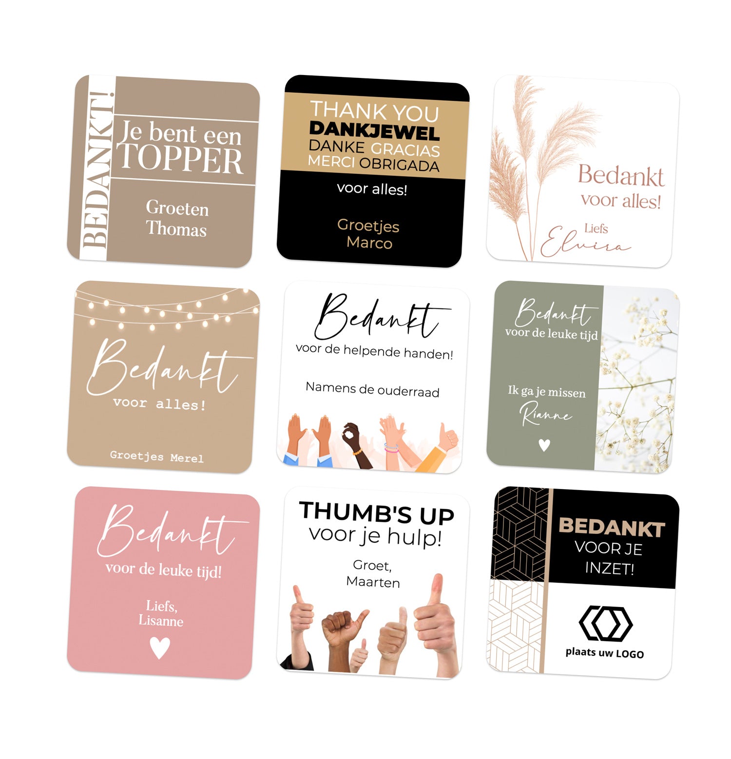 Persoonlijke vierkante stickers 15 stuks (5 x 5cm) - Bedankt - Bedankjes.nl