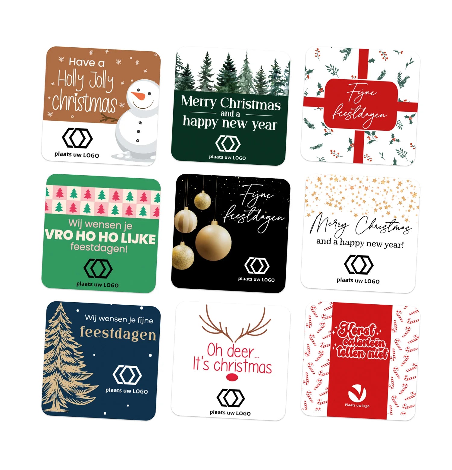 Persoonlijke vierkante stickers 15 stuks (5 x 5cm) - Kerst - Bedankjes.nl