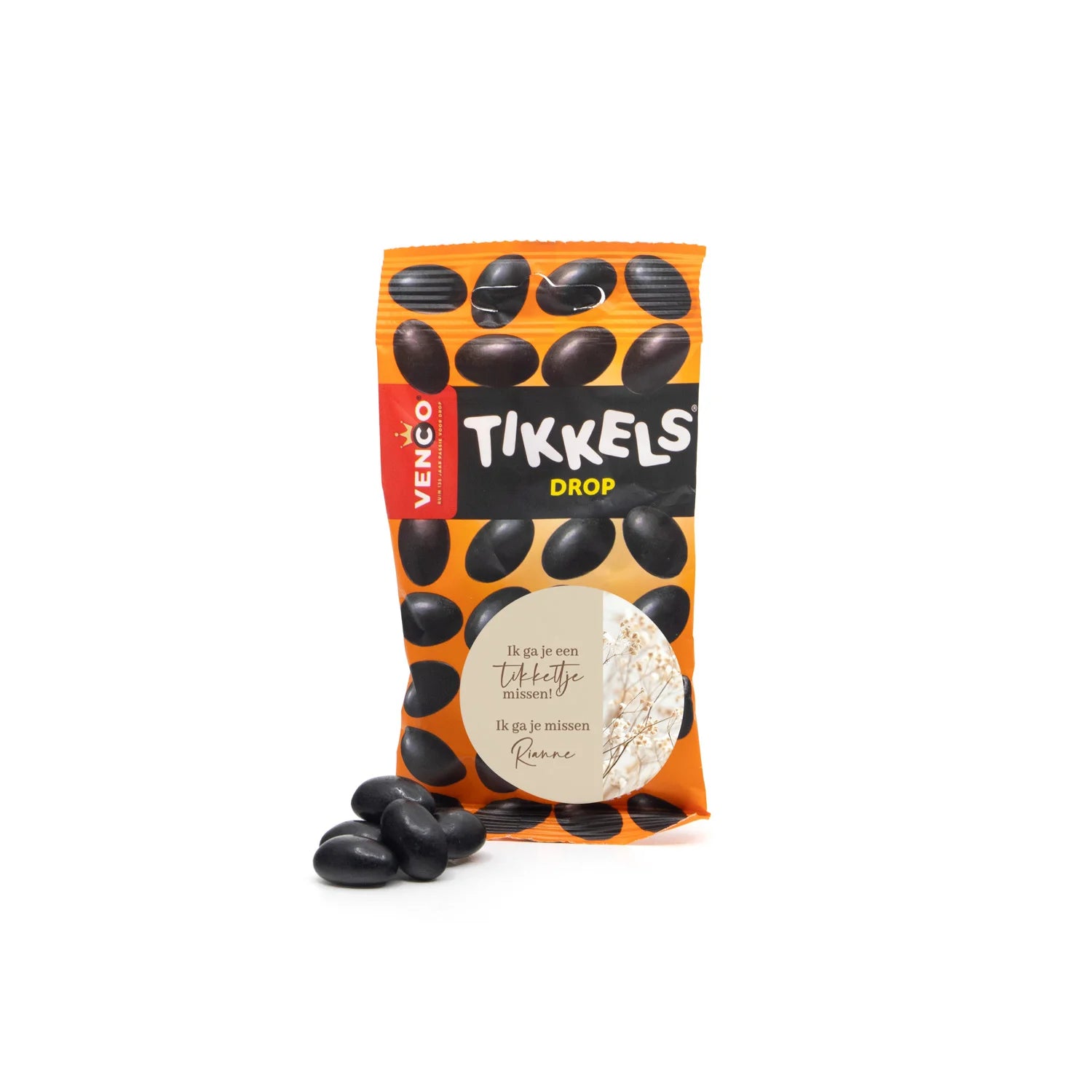 Tikkels voor bikkels met eigen etiket - Afscheid collega - Bedankjes.nl