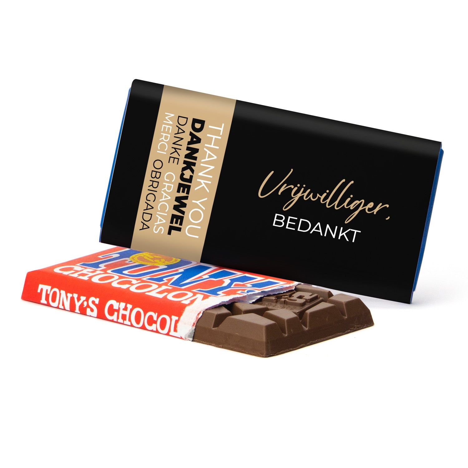 Tony's Chocolonely met eigen wikkel - Vrijwilliger - Bedankjes.nl