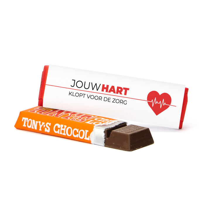 Tony Chocolonely 50 gram met eigen wikkel - Verpleging Tony Chocolonely 50 gram met eigen wikkel - Verpleging