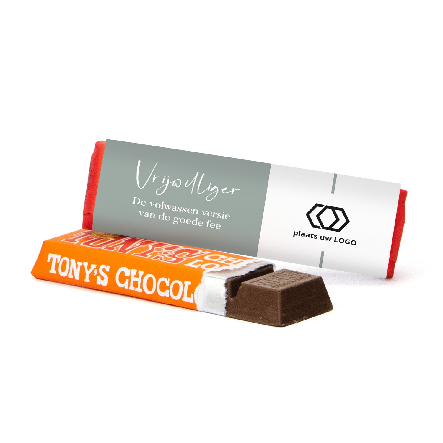 Tony Chocolonely 50 gram met eigen wikkel - Vrijwilliger - Bedankjes.nl