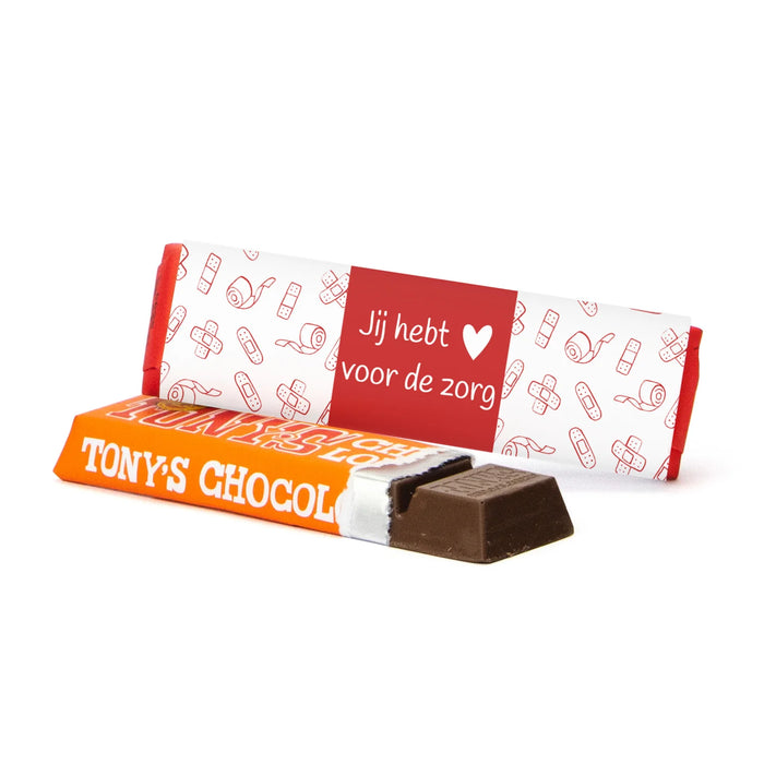 Tony Chocolonely 50 gram met eigen wikkel - Verpleging Tony Chocolonely 50 gram met eigen wikkel - Verpleging