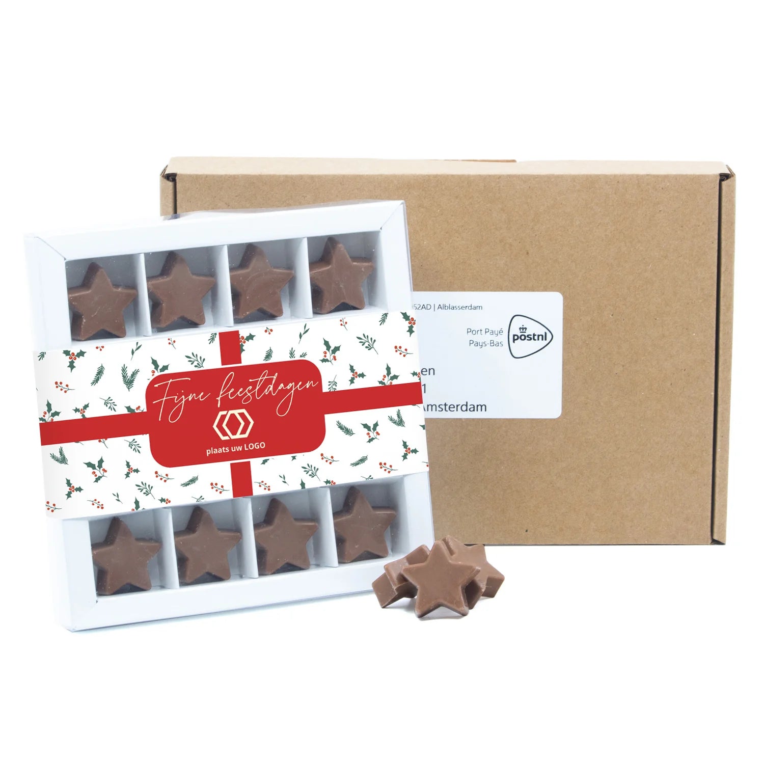Geschenkdoos 16 chocolade sterren in A5 doosje - Brievenbus - Bedankjes.nl