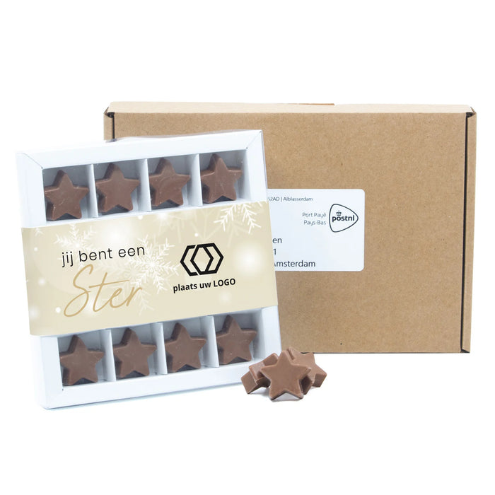 Geschenkdoos 16 chocolade sterren in A5 doosje - Brievenbus Geschenkdoos 16 chocolade sterren in A5 doosje - Brievenbus