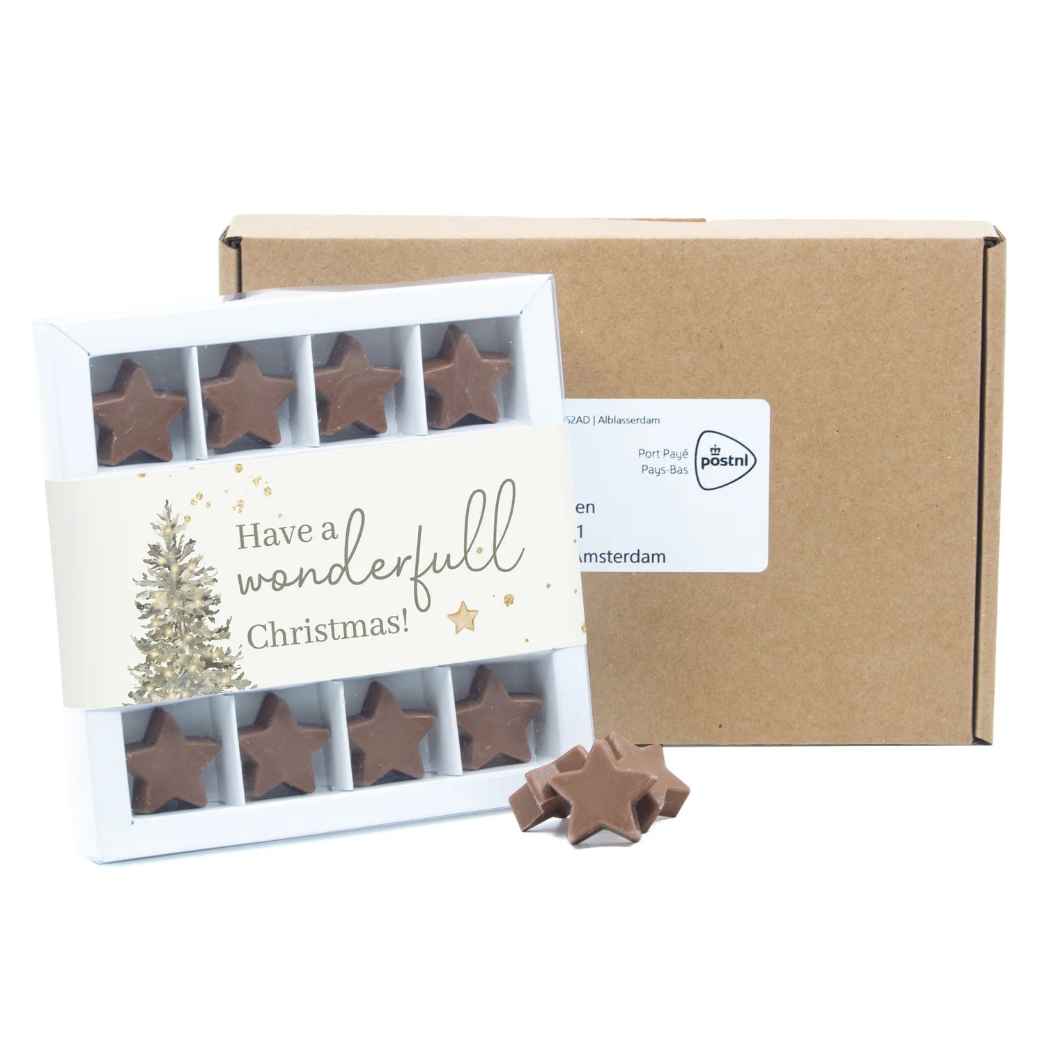 Geschenkdoos 16 chocolade sterren in A5 doosje - Brievenbus - Bedankjes.nl