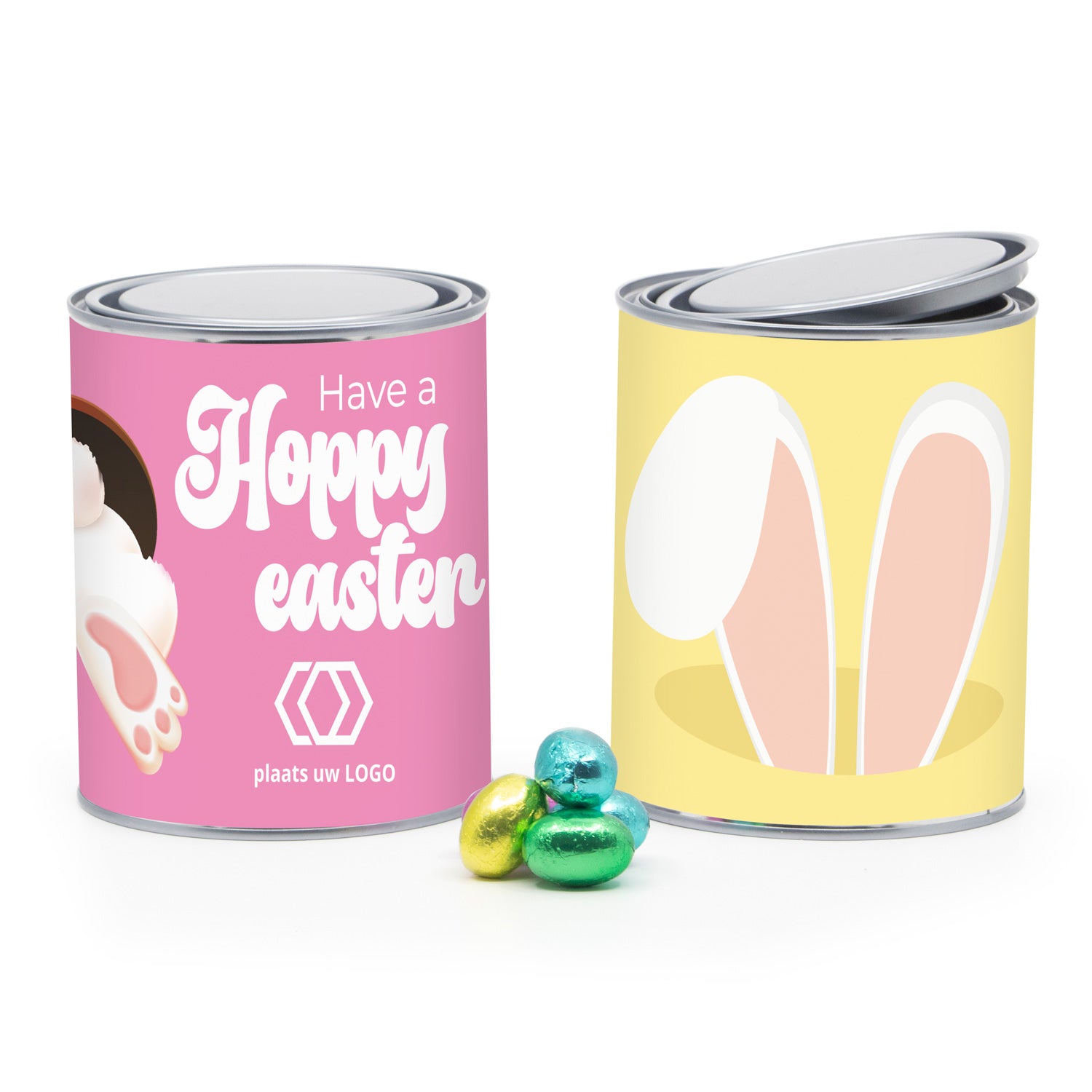 Verfblik 1 liter met paaseitjes en eigen wikkel - Pasen - Bedankjes.nl