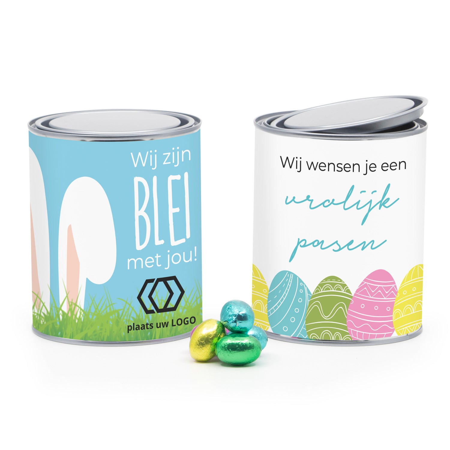 Verfblik 1 liter met paaseitjes en eigen wikkel - Pasen - Bedankjes.nl