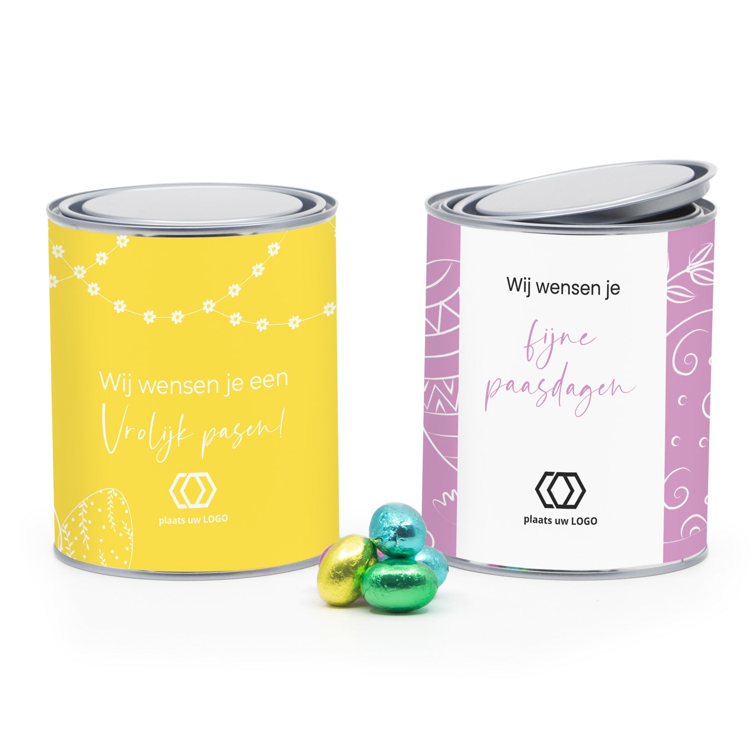 Verfblik 1 liter met paaseitjes en eigen wikkel - Pasen - Bedankjes.nl