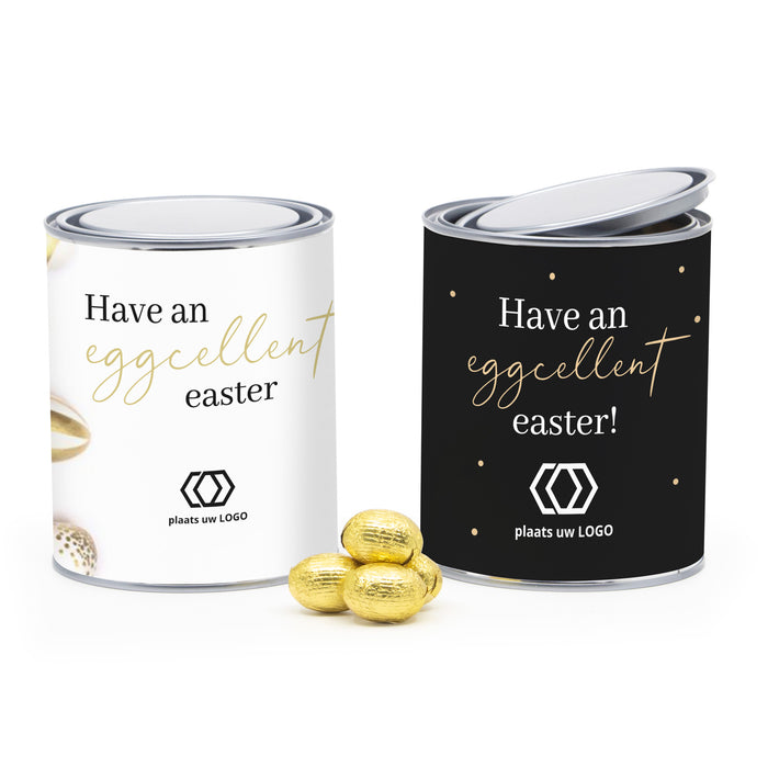 Verfblik 1 liter met paaseitjes en eigen wikkel - Pasen Verfblik 1 liter met paaseitjes en eigen wikkel - Pasen