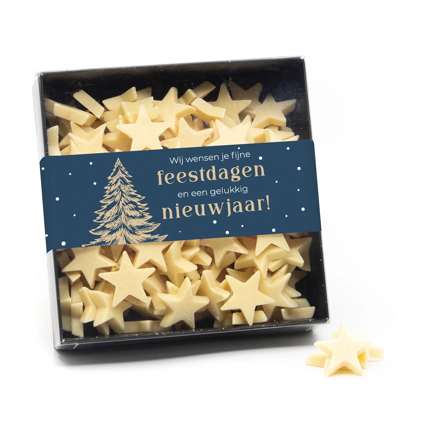 Vensterdoos zwart met chocolade sterren - Kerst