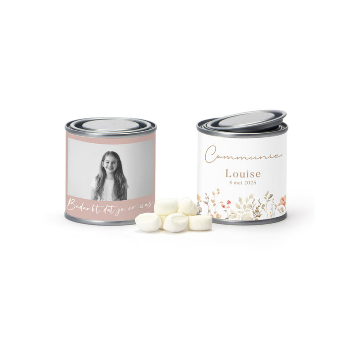 Verfblikje met snoepjes - Communie meisje Verfblikje met snoepjes - Communie meisje