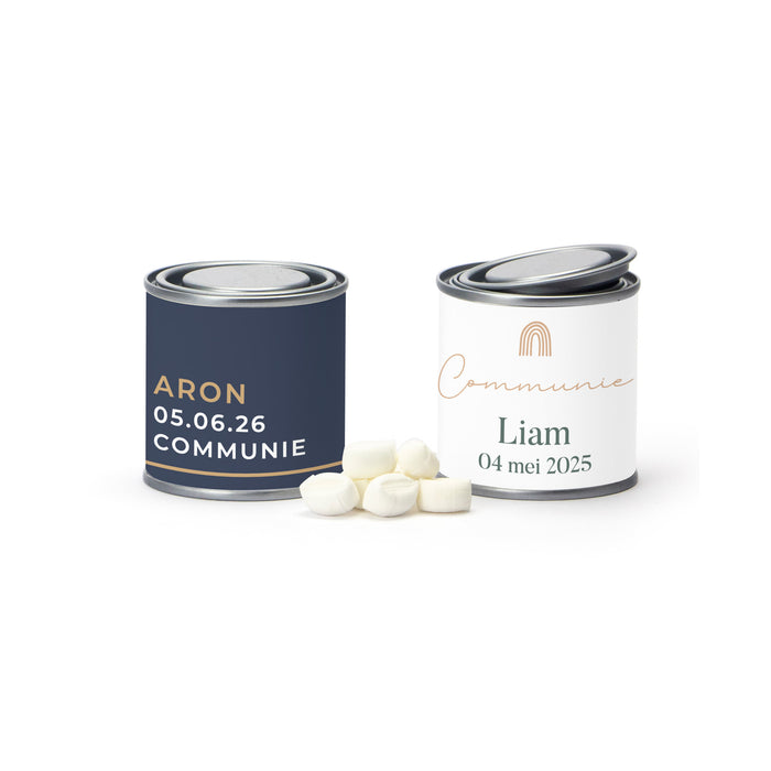 Verfblikje met snoepjes - Communie jongens Verfblikje met snoepjes - Communie jongens