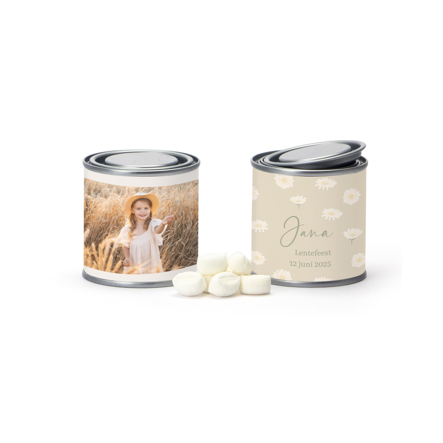 Verfblikje met snoepjes - Communie meisje - Bedankjes.nl