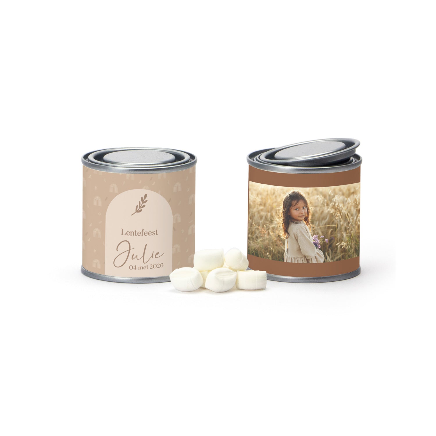 Verfblikje met snoepjes - Communie meisje - Bedankjes.nl