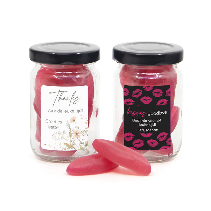 Glazen potje met goodbye kisses - Afscheid Collega Glazen potje met goodbye kisses - Afscheid Collega