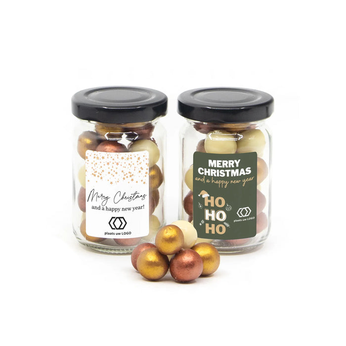 Glazen potje met gouden pearls - Kerst Glazen potje met gouden pearls - Kerst