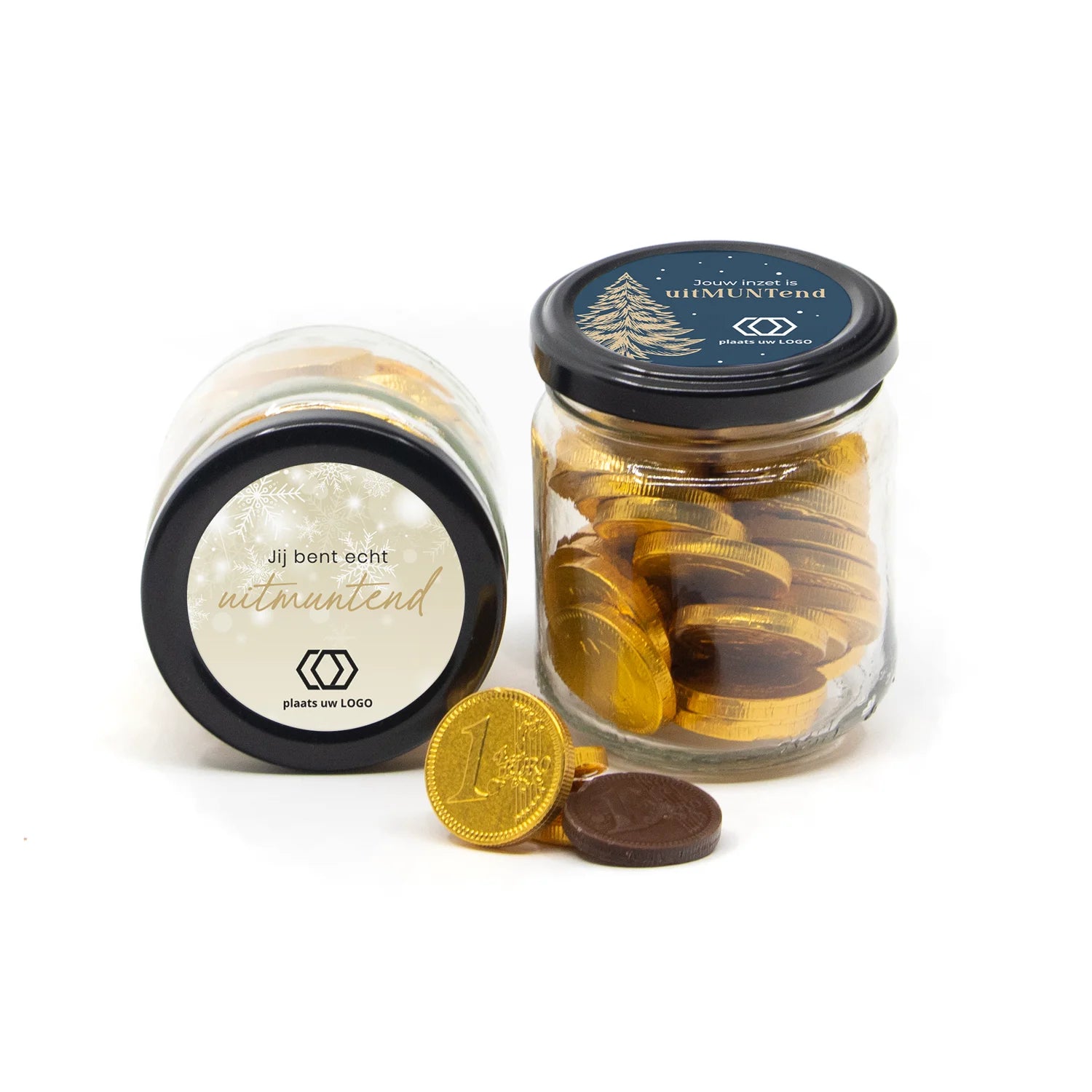 Glazen potje met chocolade munten - Kerst