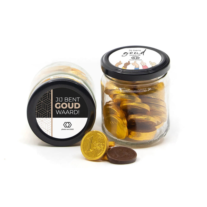 Glazen potje met chocolade munten - Vrijwilliger Glazen potje met chocolade munten - Vrijwilliger