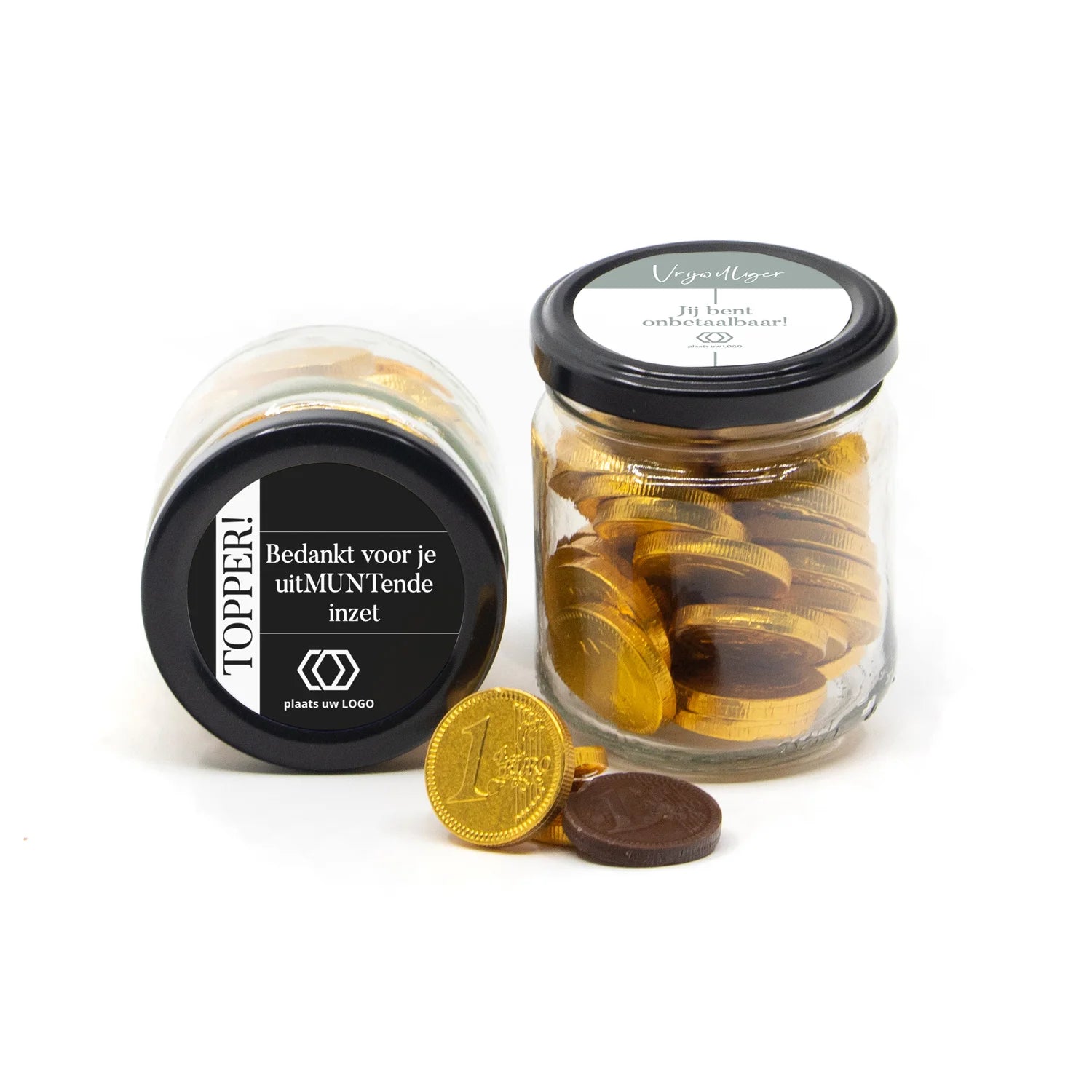 Glazen potje met chocolade munten - Vrijwilliger