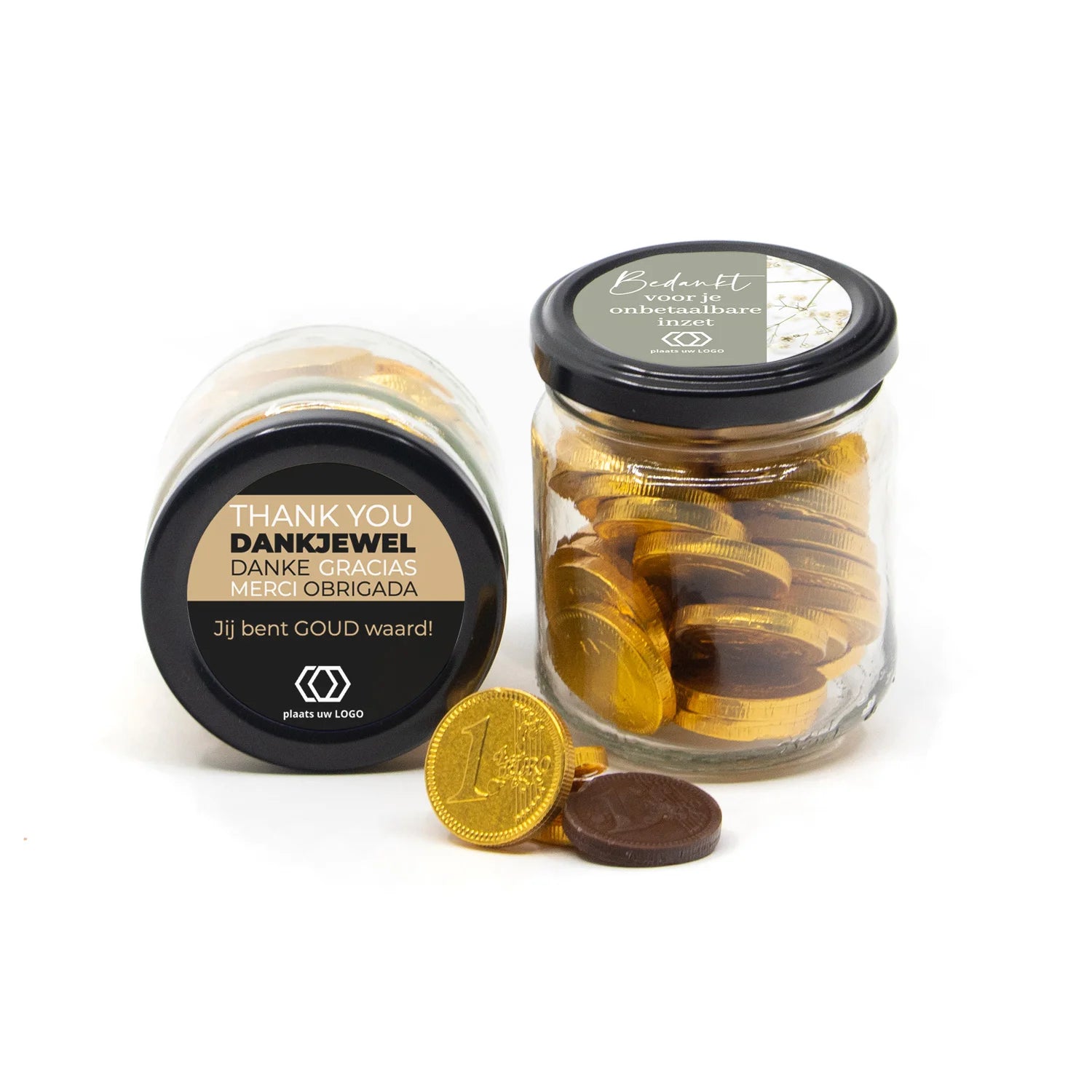 Glazen potje met chocolade munten - Vrijwilliger