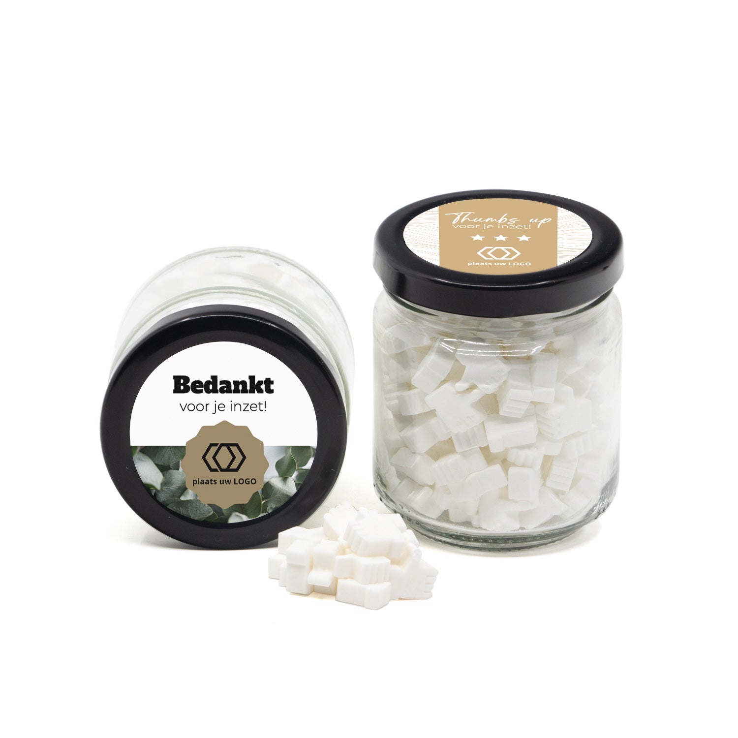 Glazen snoeppotje met eigen etiket - Zakelijk - Bedankjes.nl
