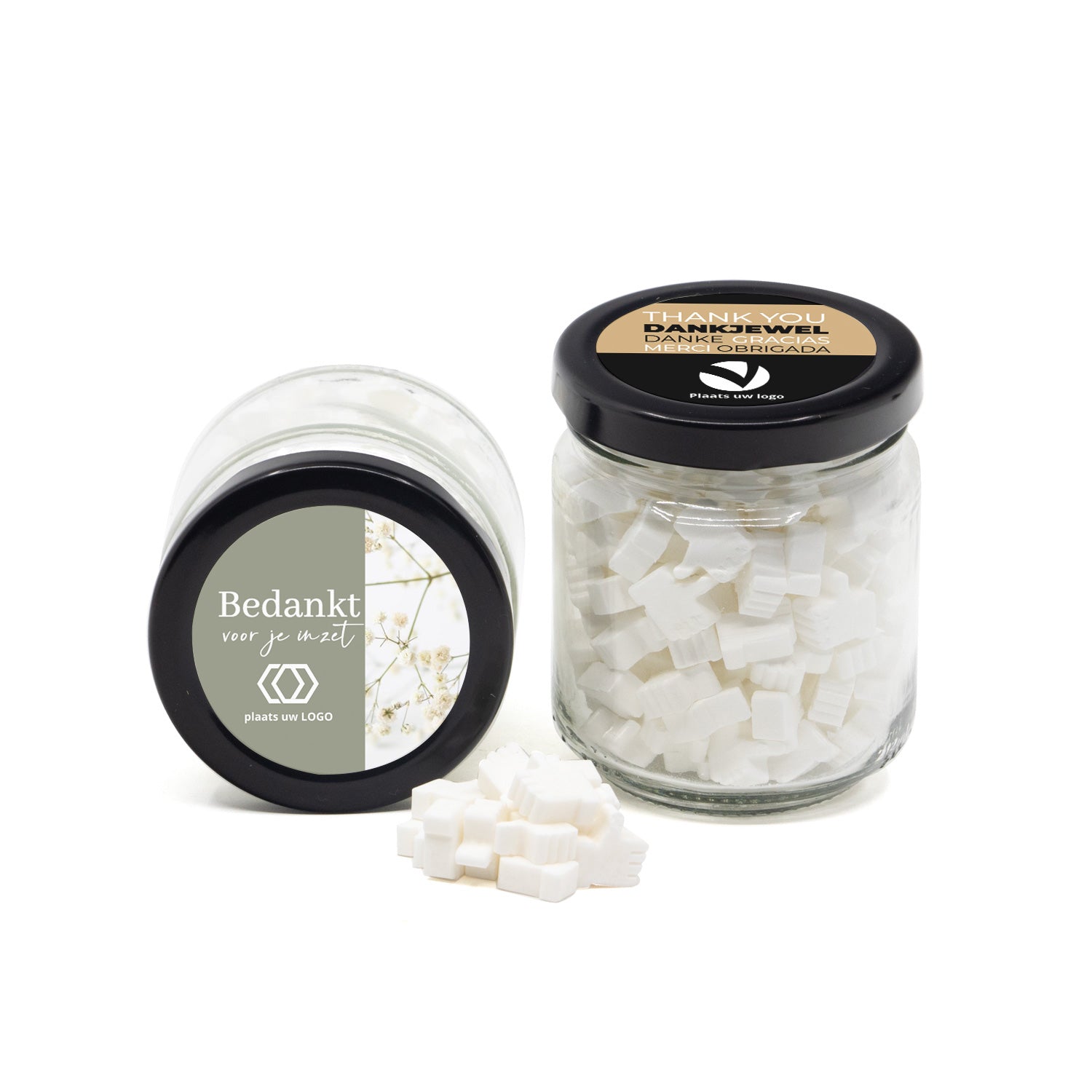 Glazen snoeppotje met eigen etiket - Zakelijk - Bedankjes.nl