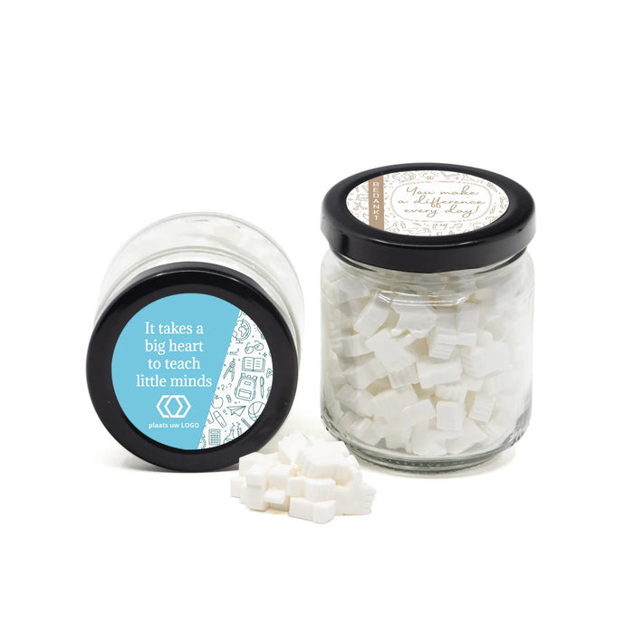Glazen snoeppotje met eigen etiket - Leraar Glazen snoeppotje met eigen etiket - Leraar