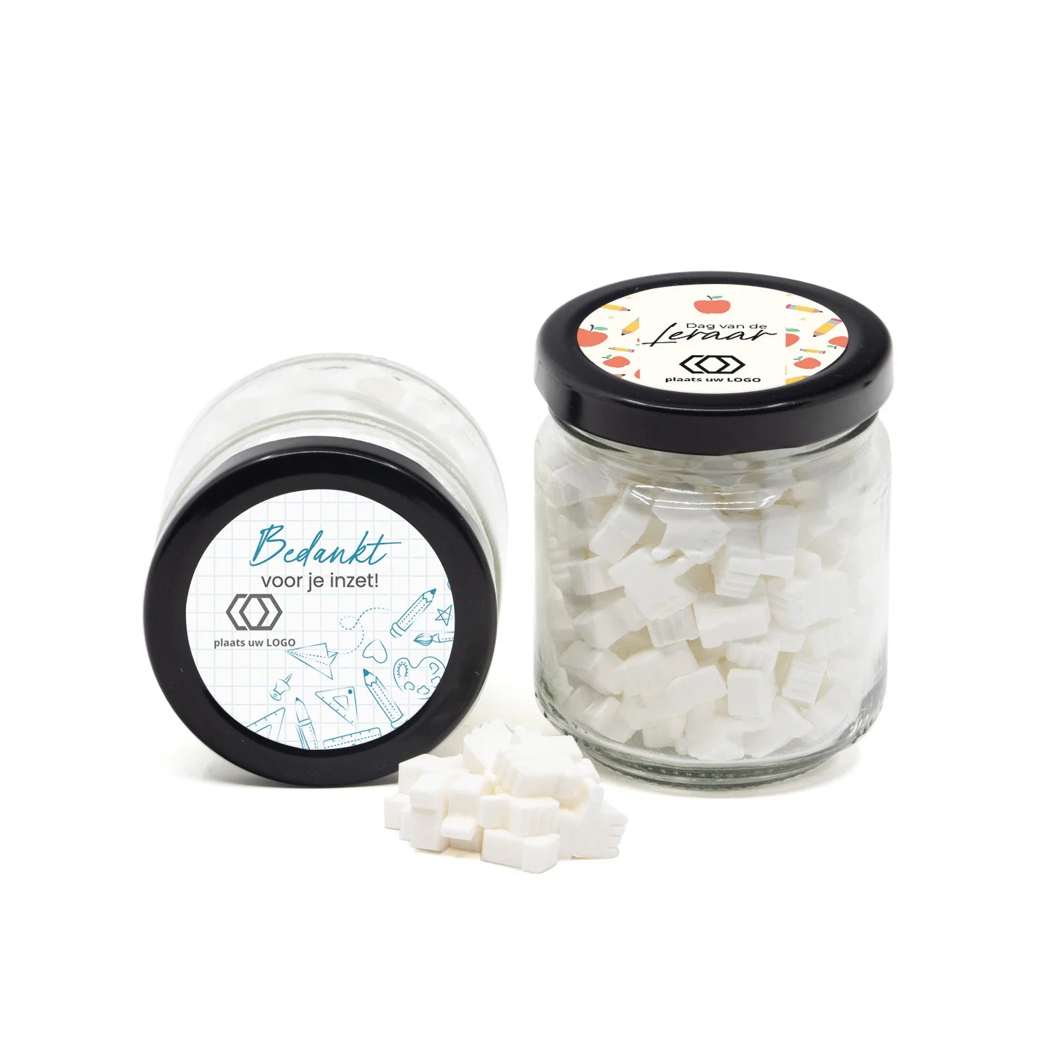 Glazen snoeppotje met eigen etiket - Leraar - Bedankjes.nl