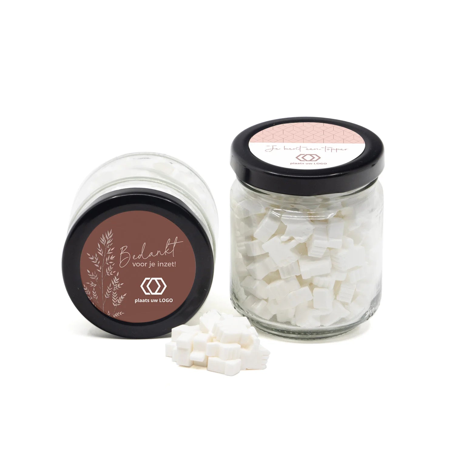 Glazen snoeppotje met eigen etiket - Zakelijk - Bedankjes.nl