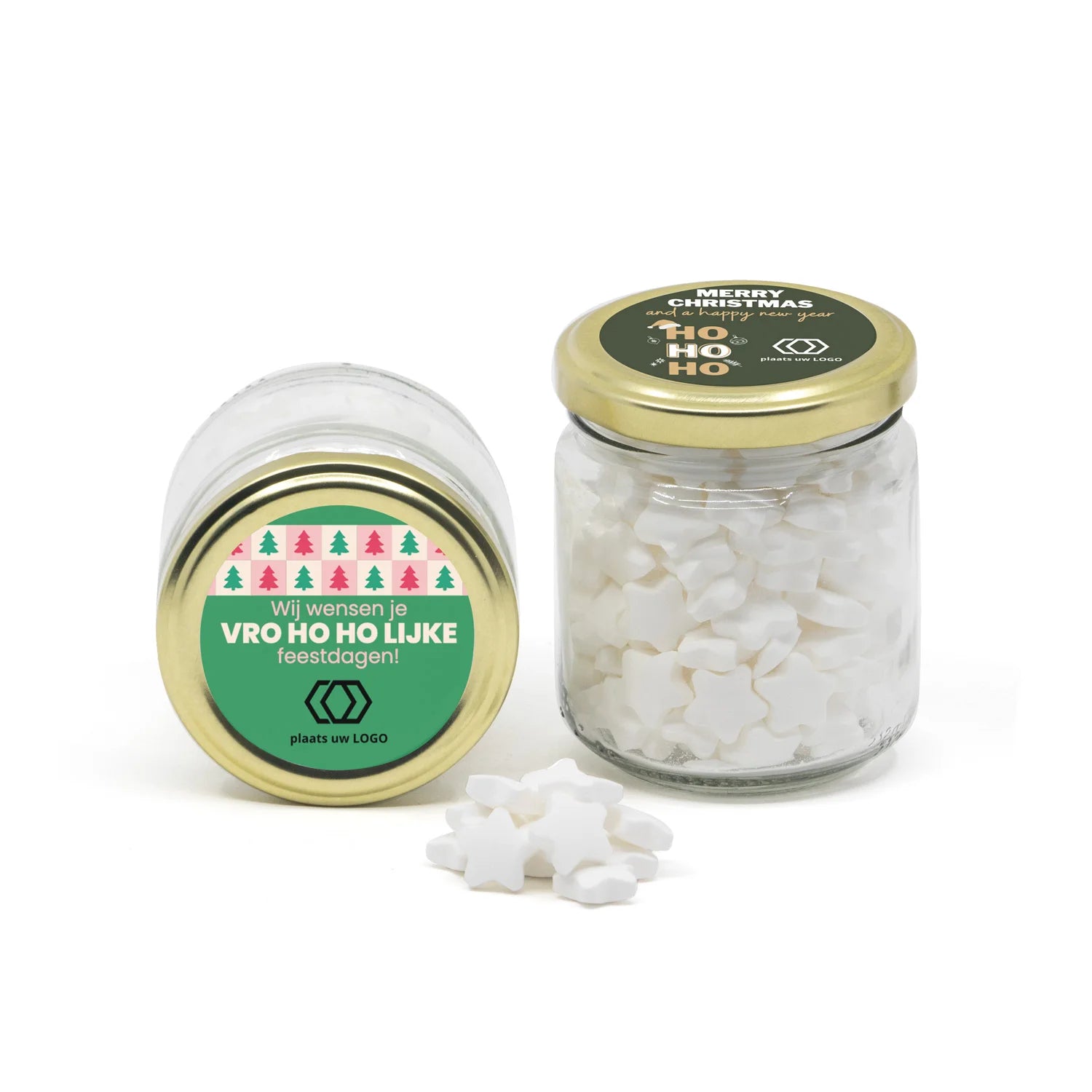 Glazen snoeppotje met eigen etiket - Kerst - Bedankjes.nl