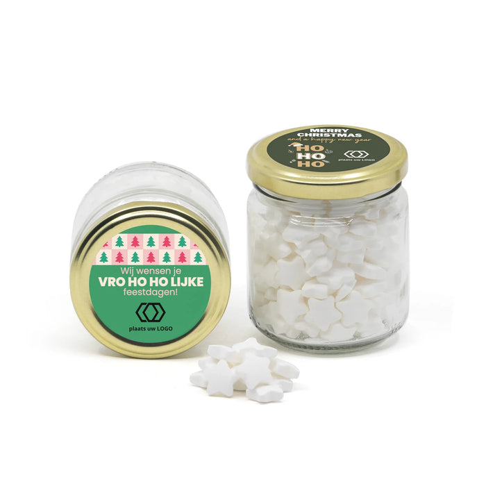 Glazen snoeppotje met eigen etiket - Kerst Glazen snoeppotje met eigen etiket - Kerst