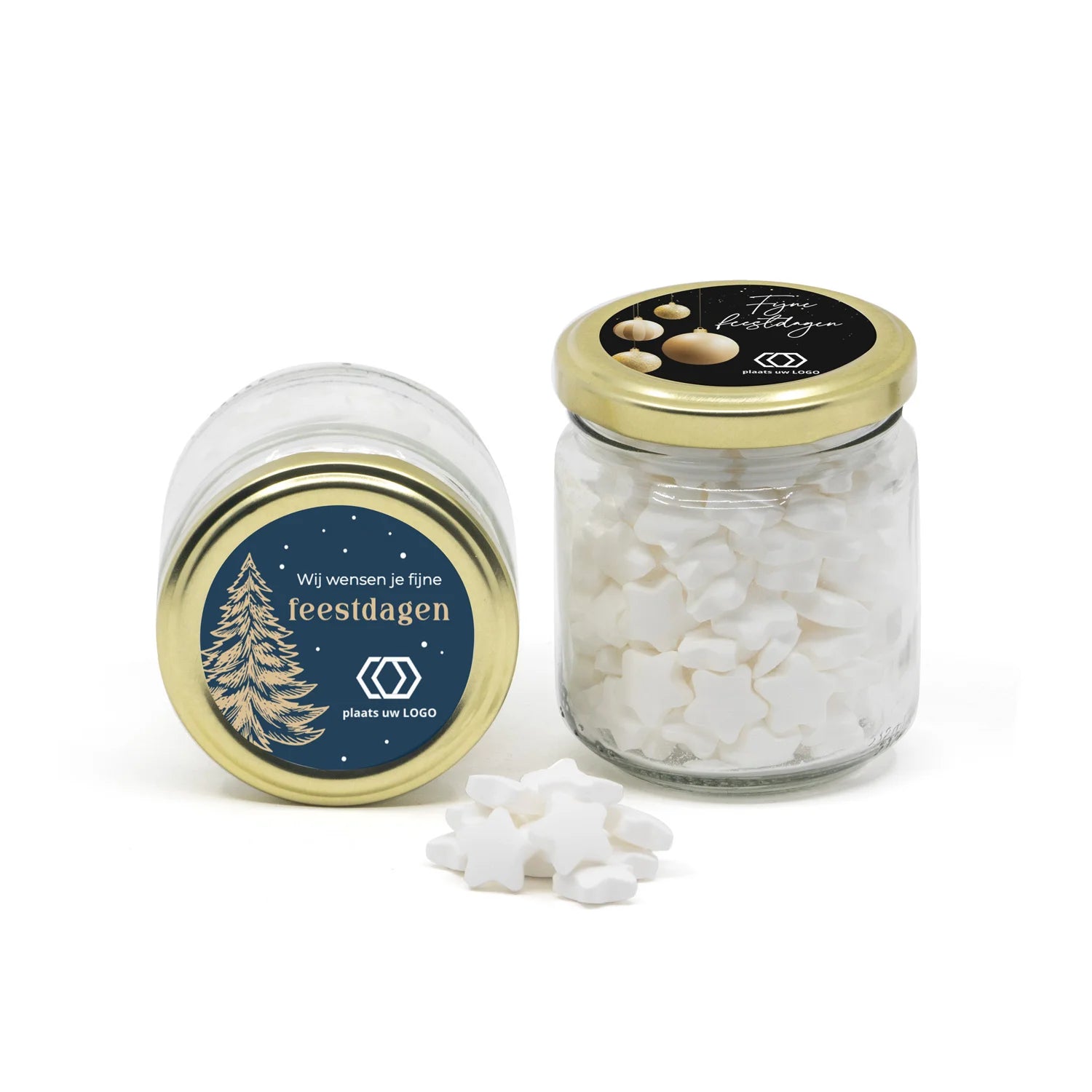 Glazen snoeppotje met eigen etiket - Kerst - Bedankjes.nl