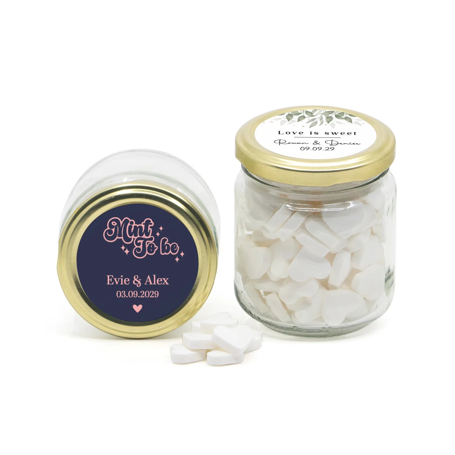 Glazen snoeppotje met eigen etiket - Bruiloft - Bedankjes.nl