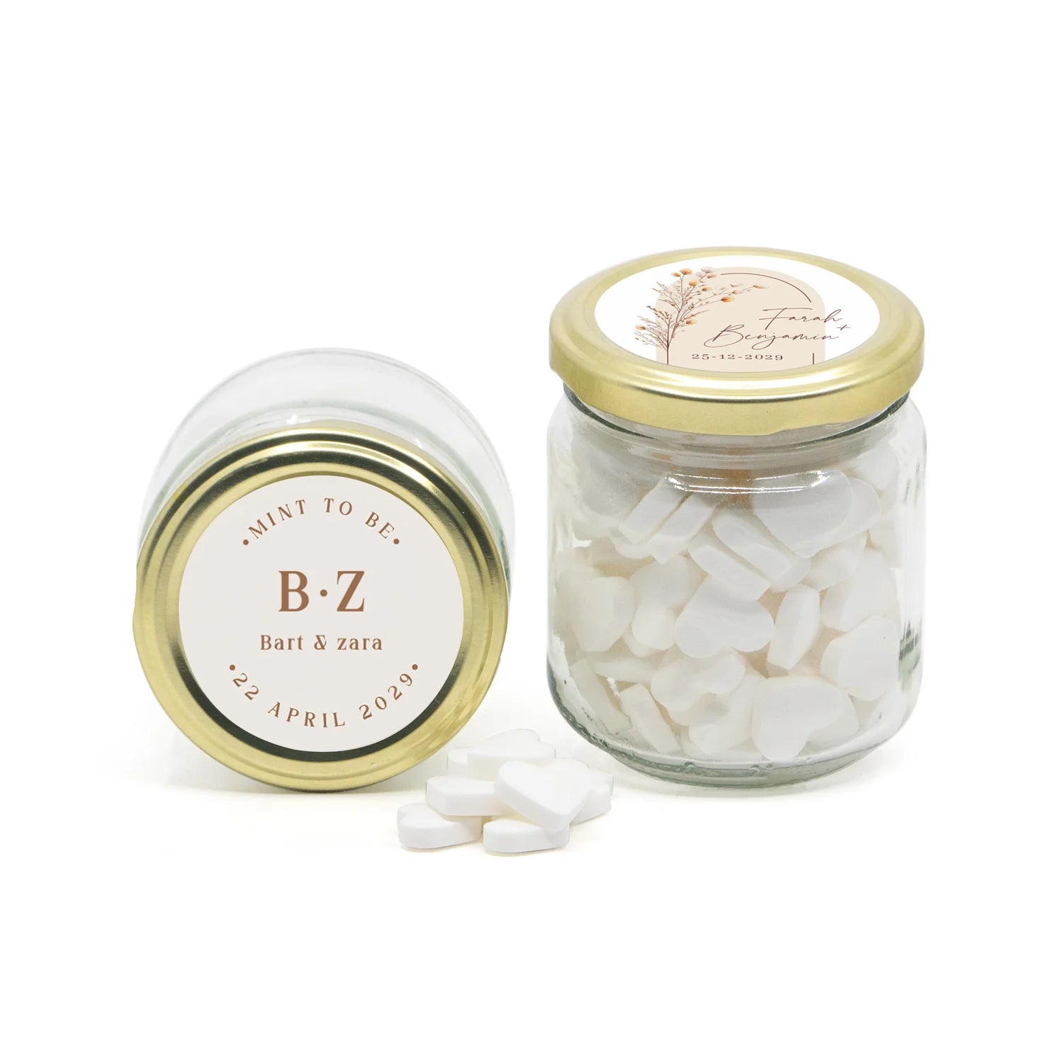 Glazen snoeppotje met eigen etiket - Bruiloft - Bedankjes.nl